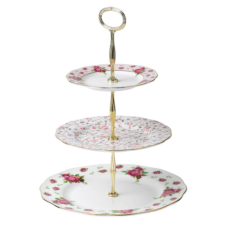 New Country Roses White Vintage 3 Tier Cake Stand