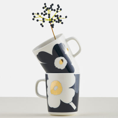 Oiva / Juhla Unikko Mug 2,5 Dl, 2 Pcs - dark blue, gold