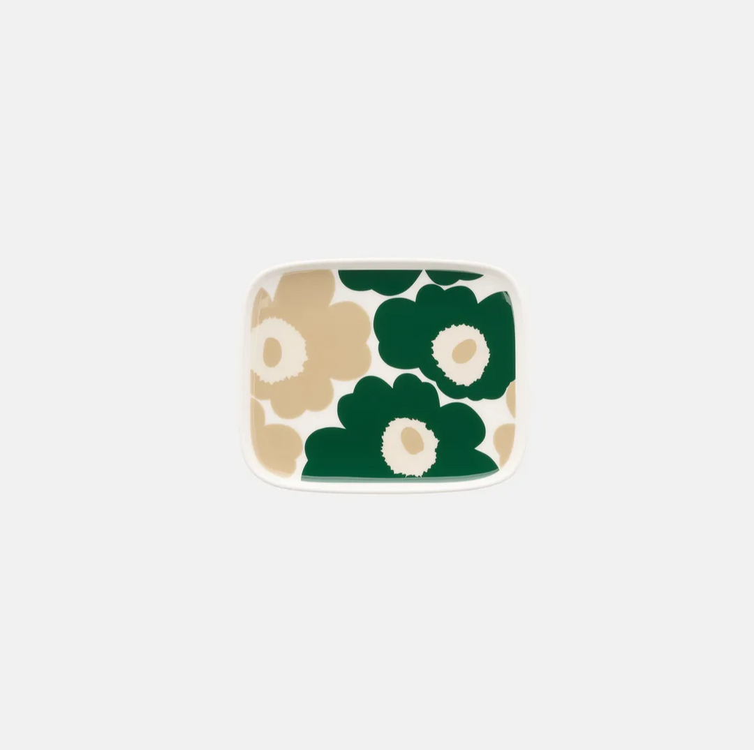 Oiva / Unikko Plate 12x15 cm - Green and Beige