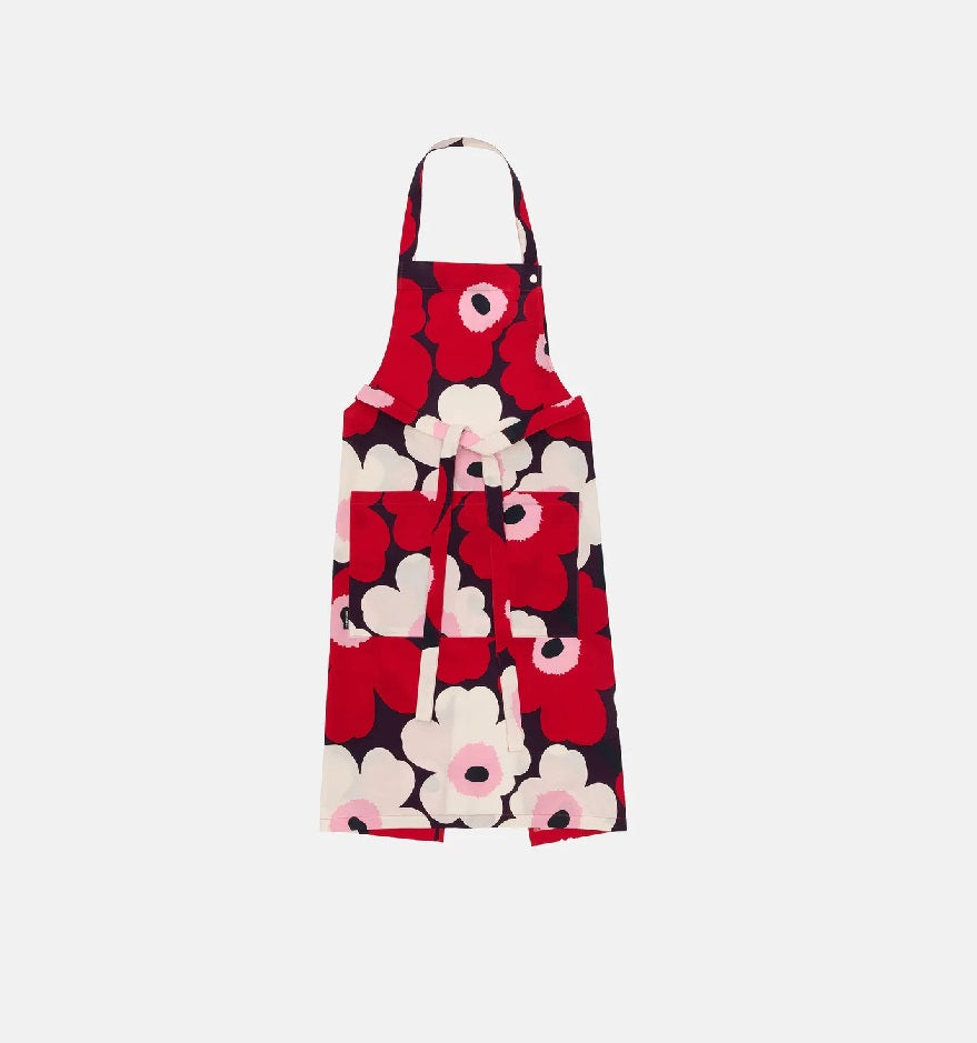 Pieni Unikko Apron - plum,cranberry,off white,rose