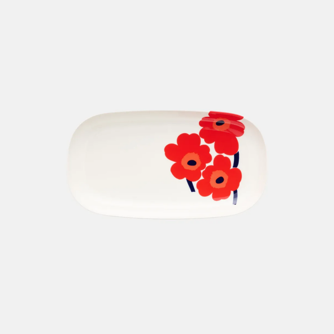 Oiva / Unikko Serving plate 17x32 cm - white, red