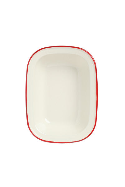 Enamel Oblong Pie Dish with red rim 26cm