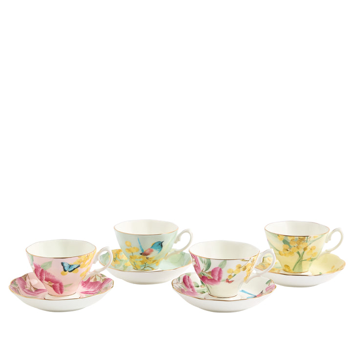 Royal Albert Miranda Kerr Australiana Teacup & Saucer Set of 4