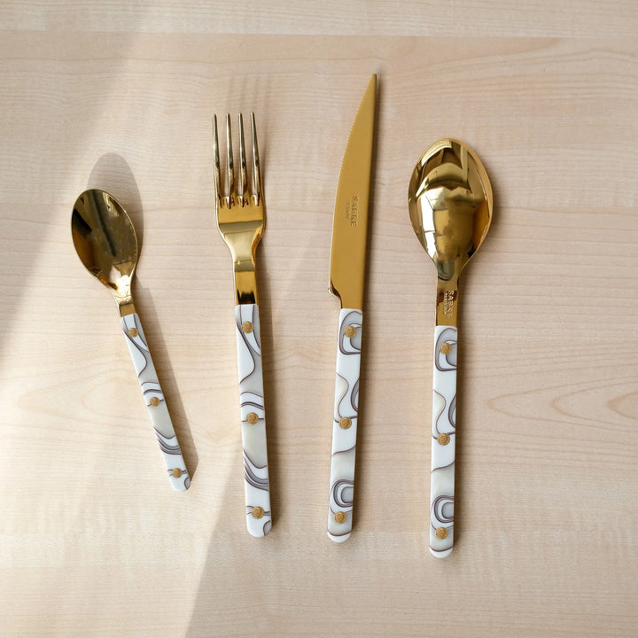Bistrot Gold color Solid 4 pieces cutlery set - Dune Ivory