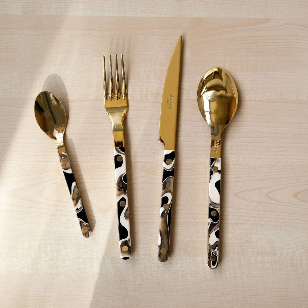 Bistrot Gold color Solid 4 pieces cutlery set - Dune Black