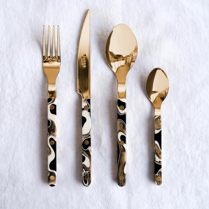 Bistrot Gold color Solid 4 pieces cutlery set - Dune Black