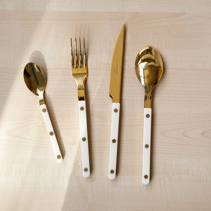 Bistrot Gold color Solid 4 pieces cutlery set - Ivory