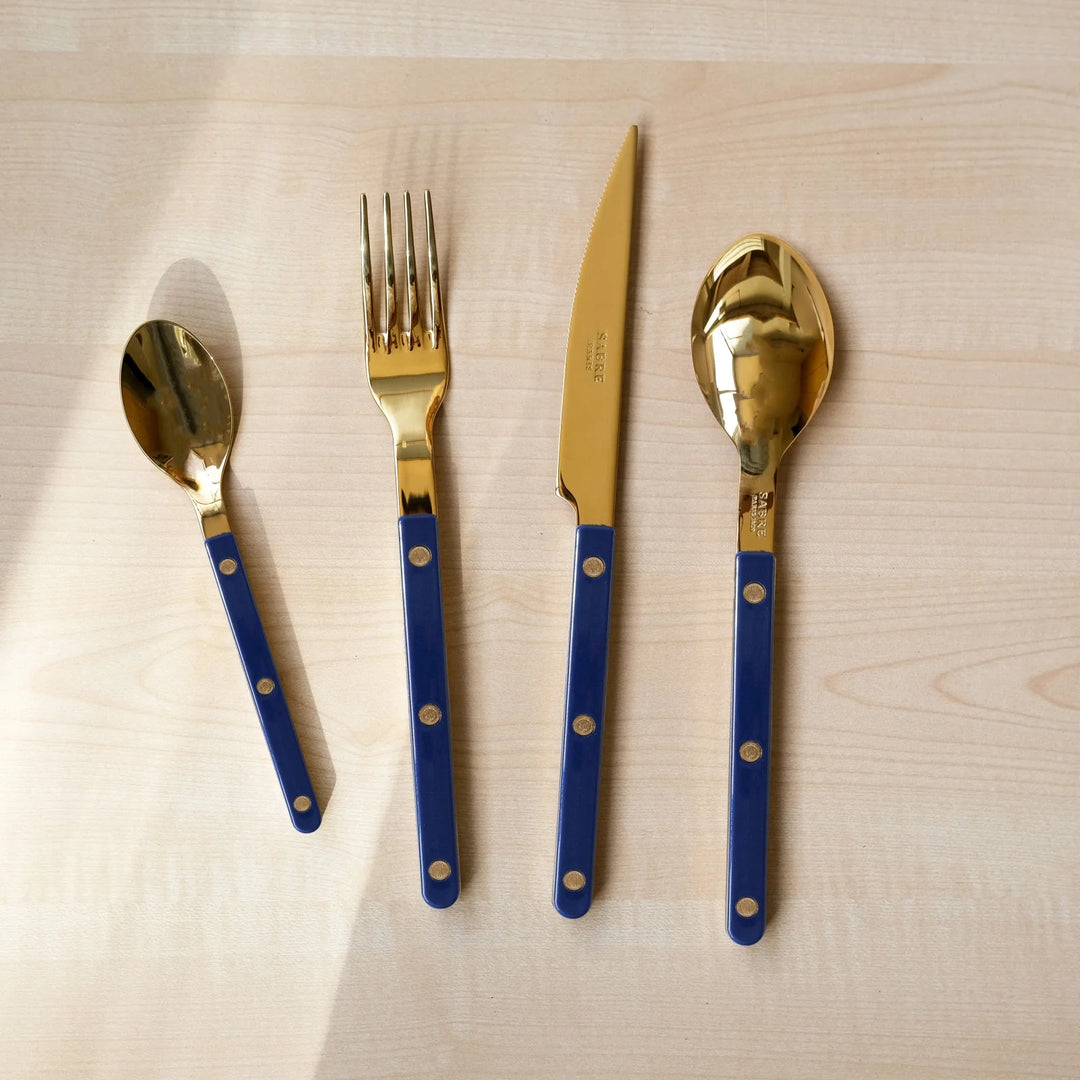 Bistrot Gold color Solid 4 pieces cutlery set - Navy blue