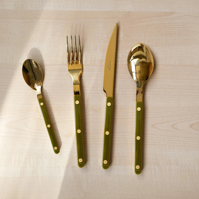 Bistrot Gold color Solid 4 pieces cutlery set - Green fern