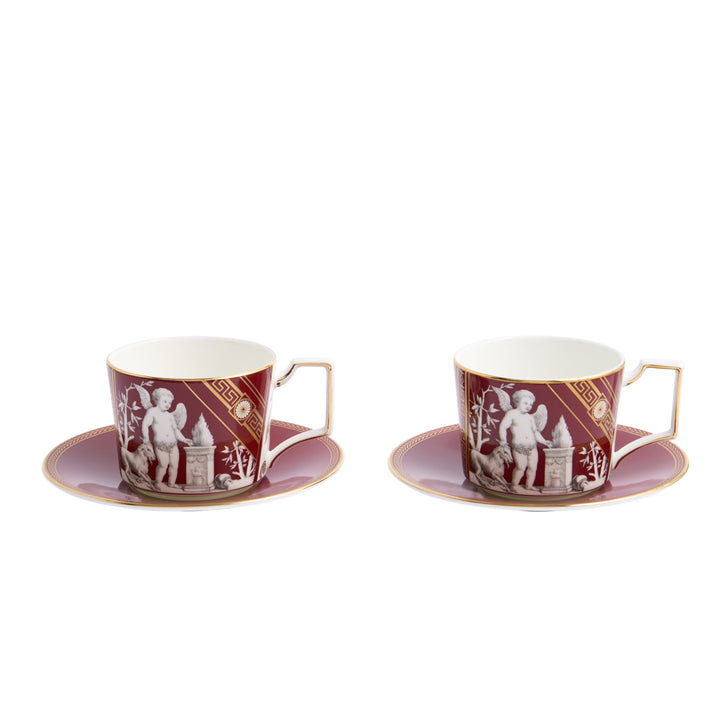 Wedgwood Renaissance Accents Red Teacup & Saucer Set of 2