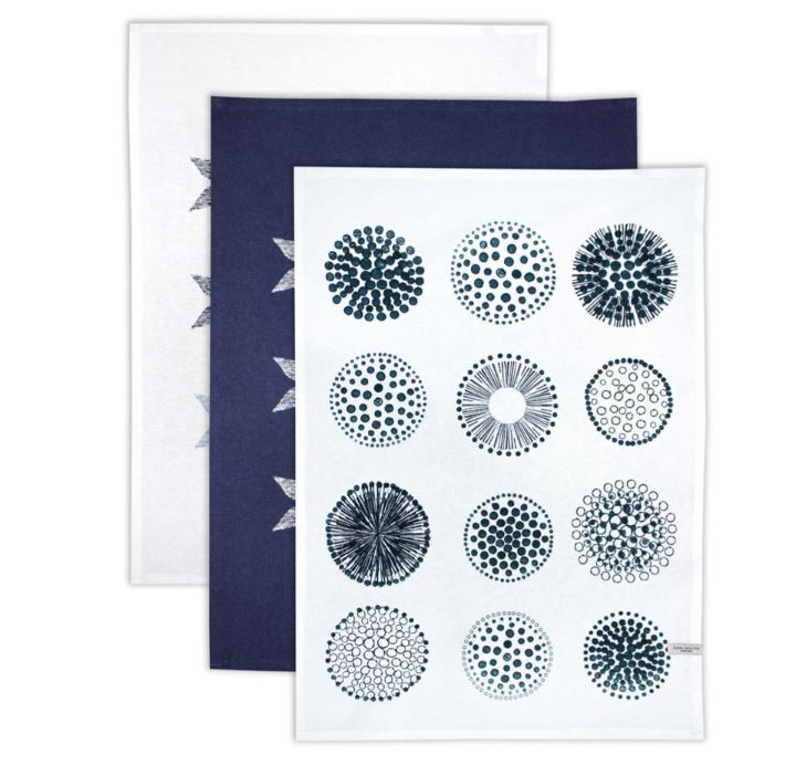 Royal Doulton Napery Pacific Blue Tea Towel Fish Navy PK3