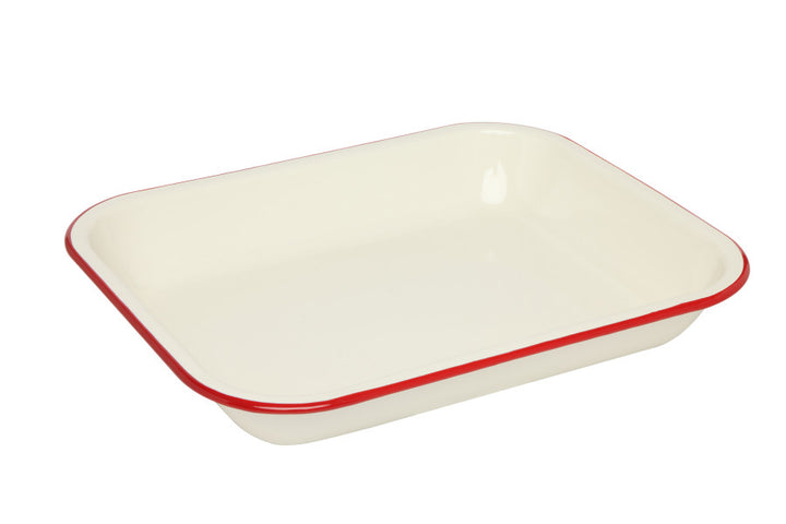 Enamel Baking Dish with red rim 34cm