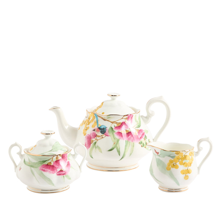 Royal Albert Miranda Kerr Australiana Teapot, Sugar & Creamer White