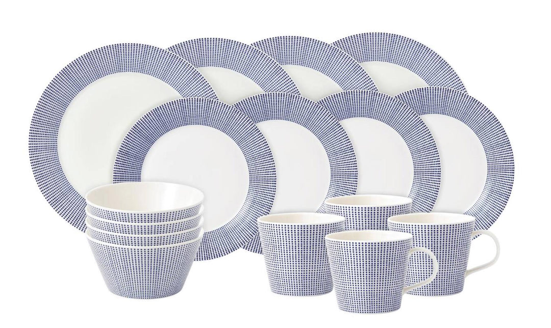 Pacific 16 Piece Dinnerware Set, Blue Dots
