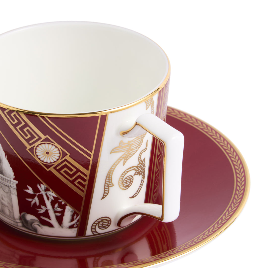 Wedgwood Renaissance Accents Red Teacup & Saucer Set of 2