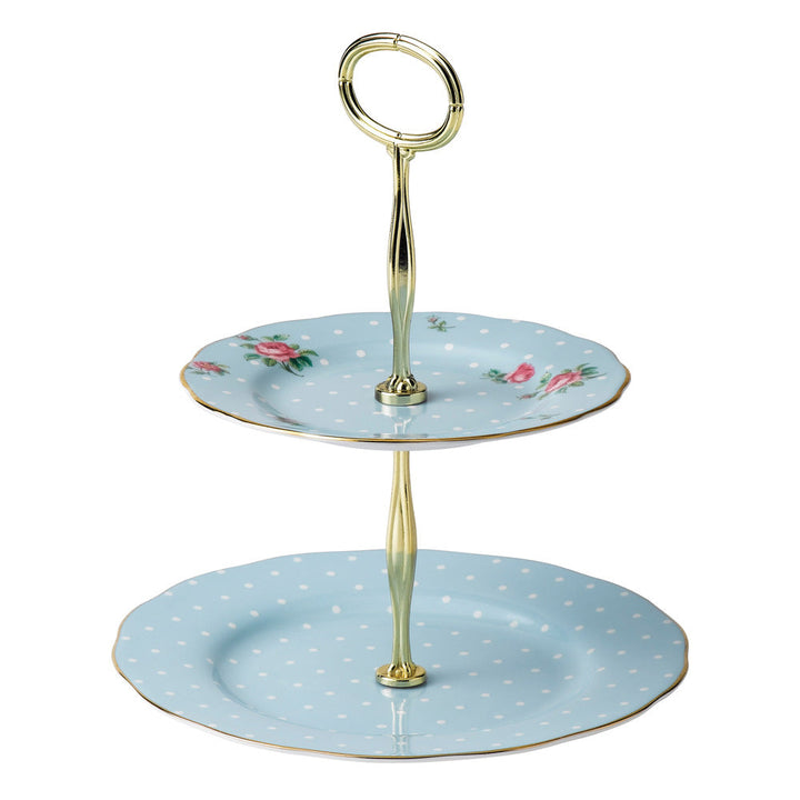 Polka Blue Vintage 2 Tier Cakestand