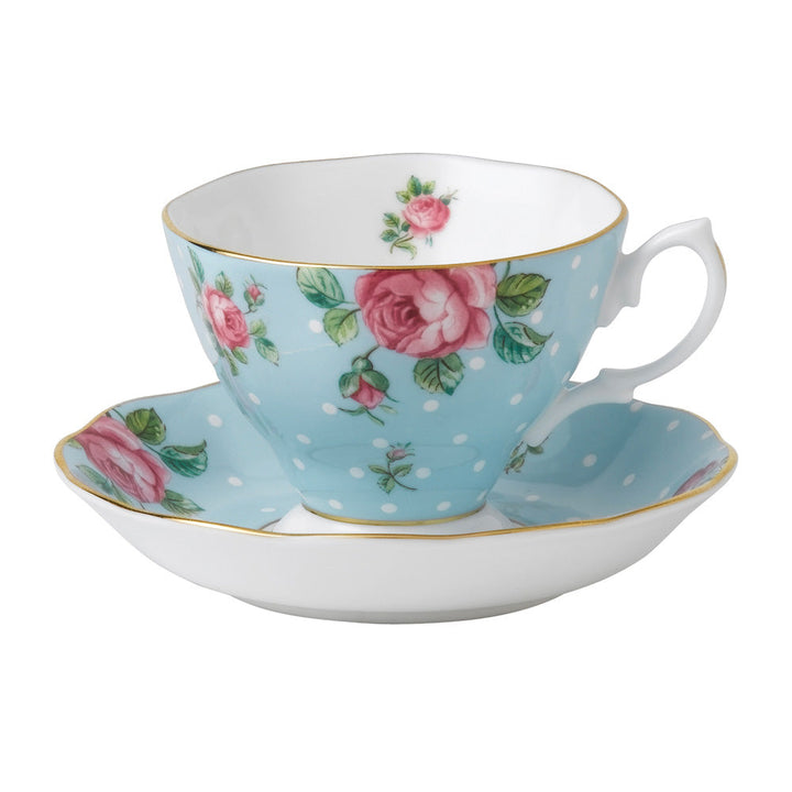 Polka Blue Vintage Teacup/ Saucer