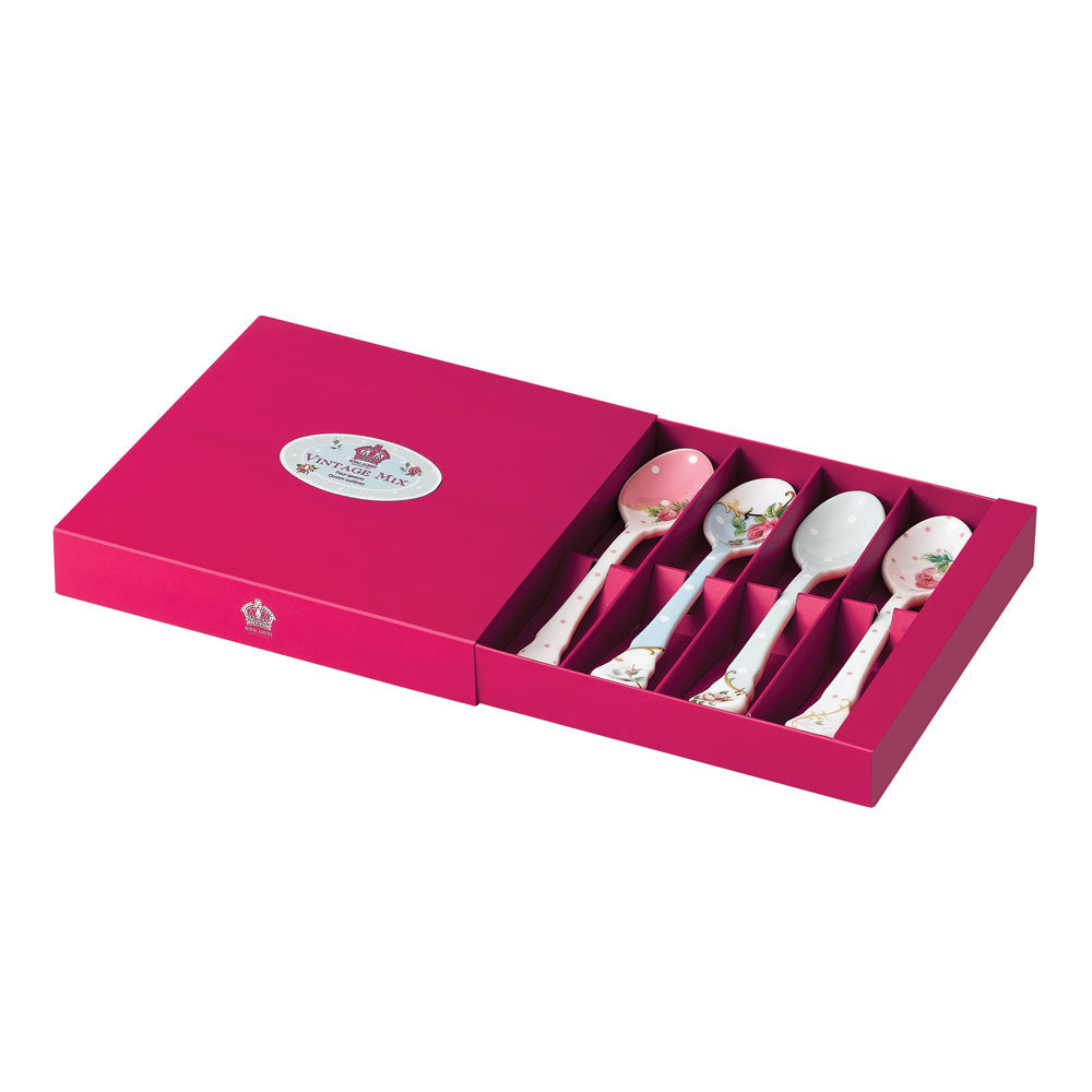 Tea Party Vintage Mix Set of 4 Ceramic Spoons