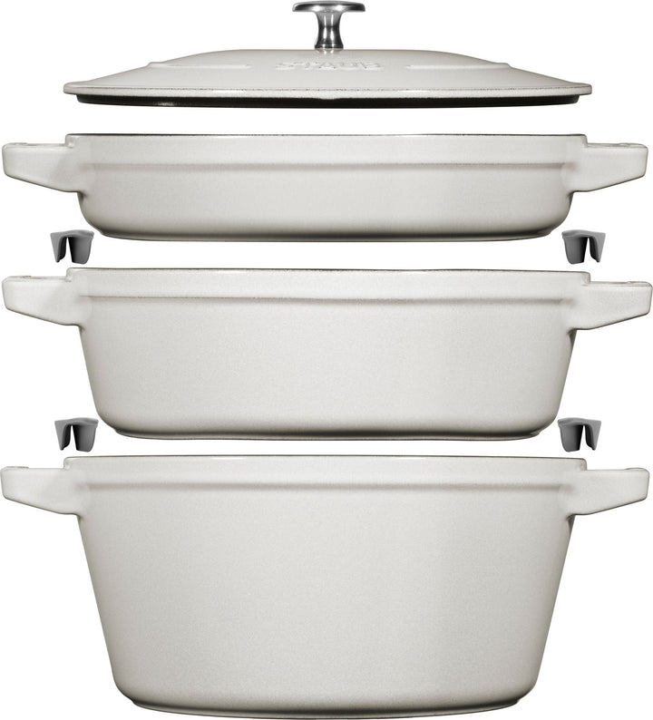 Stackables 3pc Cocotte + Braiser + Pan+ Lid 24 cm - White Truffle