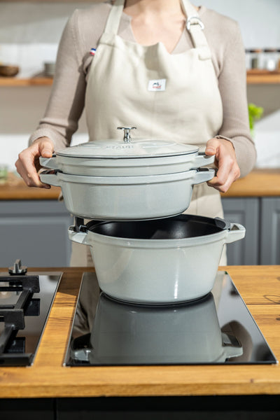 Stackables 3pc Cocotte + Braiser + Pan+ Lid 24 cm - White Truffle