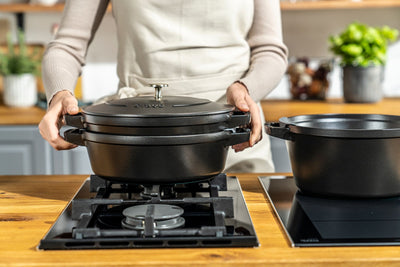 Stackable 3pc Cocotte + Braiser + Pan+ Lid 24 cm - Black