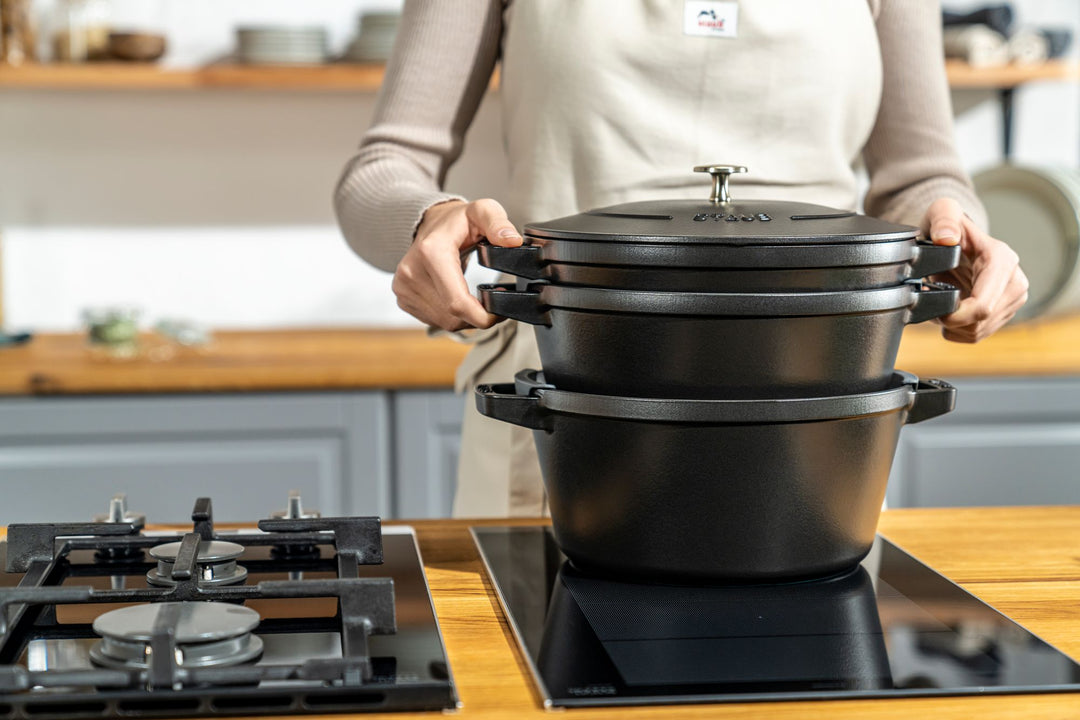 Stackable 3pc Cocotte + Braiser + Pan+ Lid 24 cm - Black