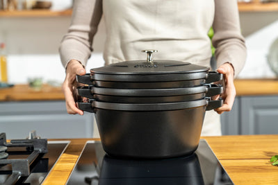 Stackable 3pc Cocotte + Braiser + Pan+ Lid 24 cm - Black