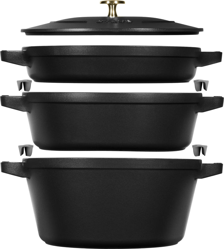 Stackable 3pc Cocotte + Braiser + Pan+ Lid 24 cm - Black