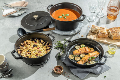 Stackable 3pc Cocotte + Braiser + Pan+ Lid 24 cm - Black