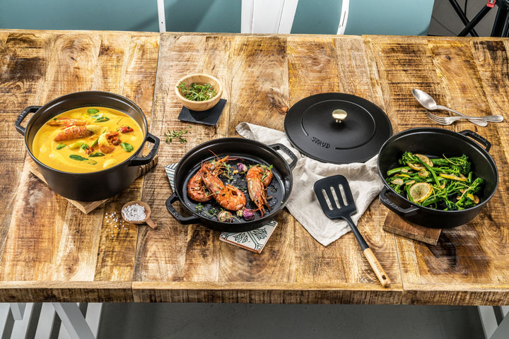 Stackable 3pc Cocotte + Braiser + Pan+ Lid 24 cm - Black