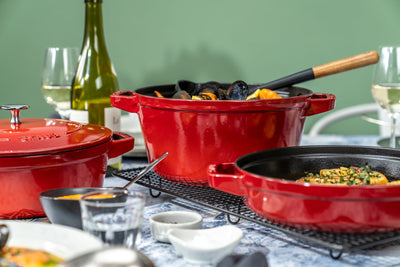 Stackable 3pc Cocotte + Braiser + Pan+ Lid 24 cm - Cherry Red