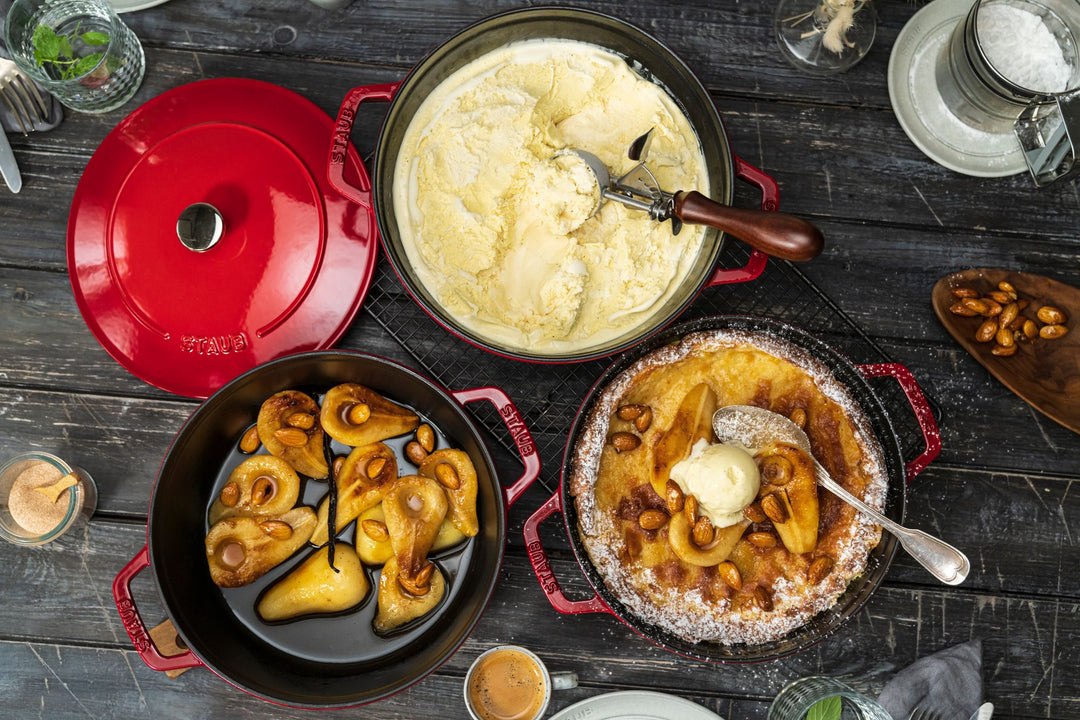 Stackable 3pc Cocotte + Braiser + Pan+ Lid 24 cm - Cherry Red