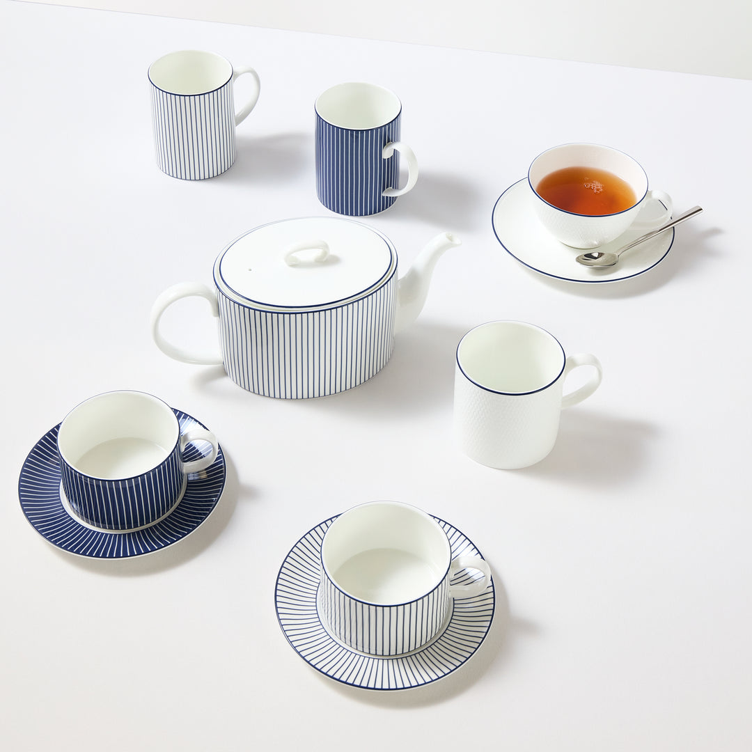 Gio Teacup Saucer Pinstripe White