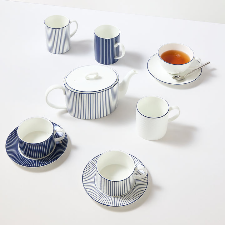Gio Teacup Saucer Pinstripe White