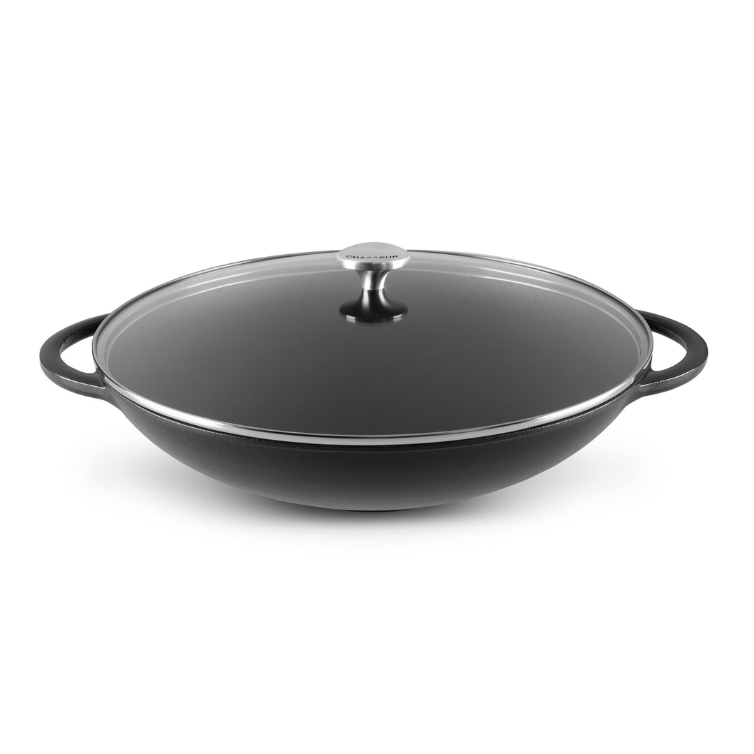 Wok37cm/4.5L+Glass Lid Matt Blk