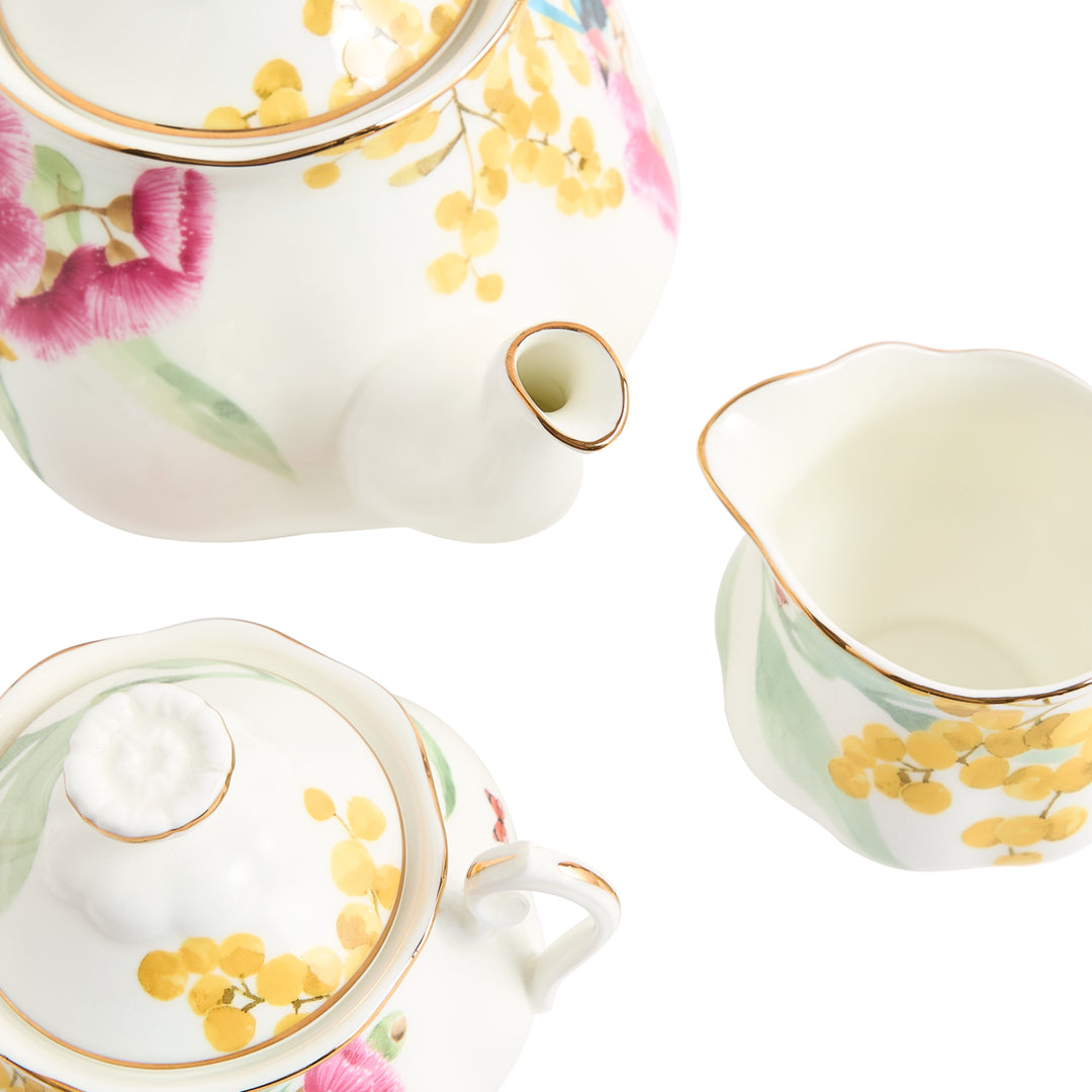 Royal Albert Miranda Kerr Australiana Teapot, Sugar & Creamer White