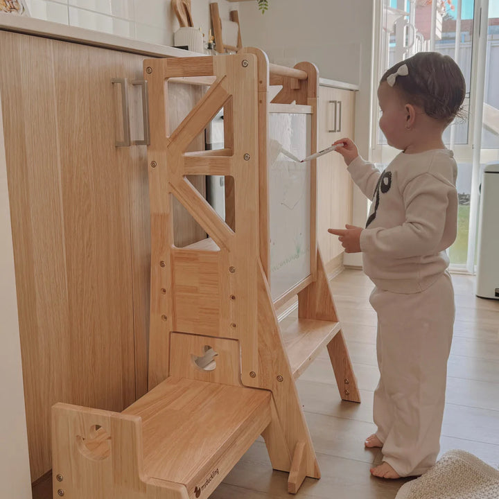 JALA Deluxe Solid Wood Adjustable Learning Tower - Flag with Duck Handle