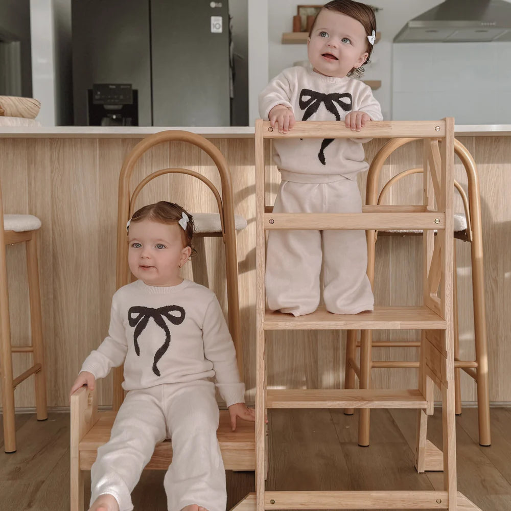 JALA Deluxe Solid Wood Adjustable Learning Tower - Flag with Duck Handle