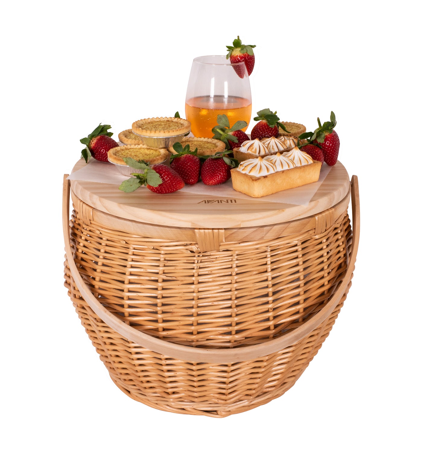 AVANTI Pinewood Top Round Insulated Picnic Basket - Flora