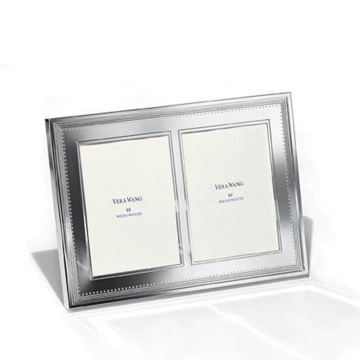 Vera Wang   Grosgrain Silver Giftware Double Frame 5"x7" (12.5x18cm)