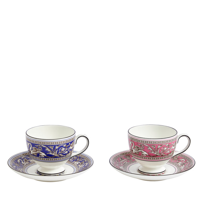 Florentine Colours  Teacup Saucer 174ml Blue&Pink S/2