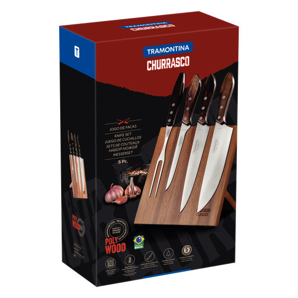 Churrasco Barbecue Knife Block  5 Piece - Brown