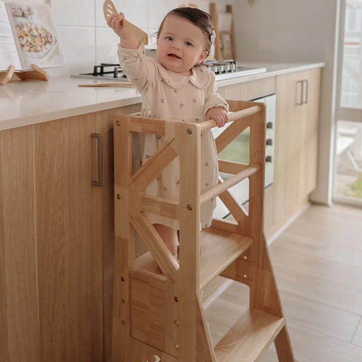 JALA Deluxe Solid Wood Adjustable Learning Tower - Flag with Duck Handle