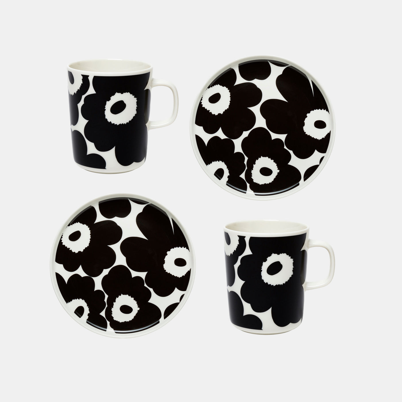 Oiva / Unikko Breakfast Set 2 Pcs Mug + Plate - Black