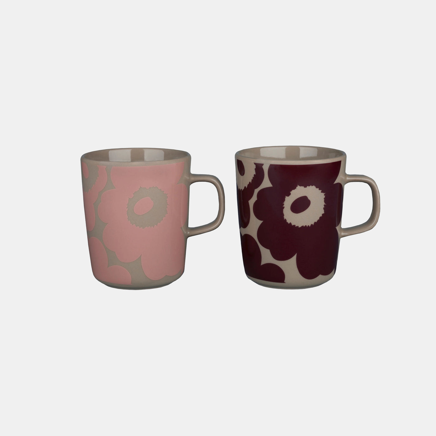 Oiva / Unikko Mug 2,5 Dl / 2 Pcs - dark wine red, powder, terra