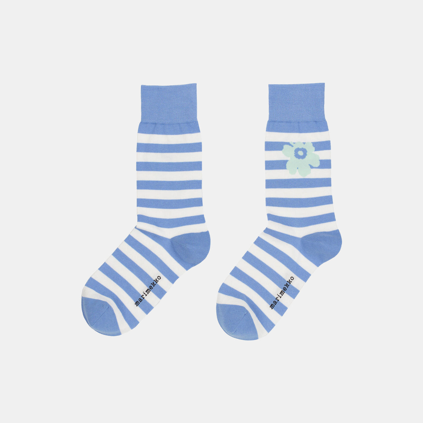 Kasvaa Tasaraita Unikko Socks - blue, light green, white
