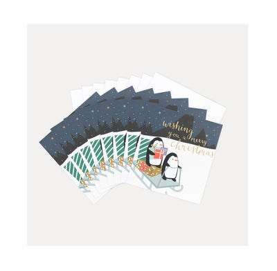 Caroline Gardner Penguin Sledge Christmas Card Pack of 8