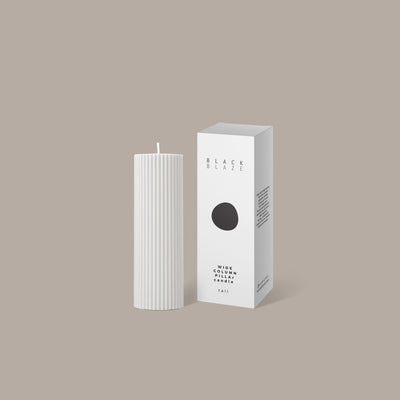 Black Blaze Wide Column Pillar Candle - Cream White