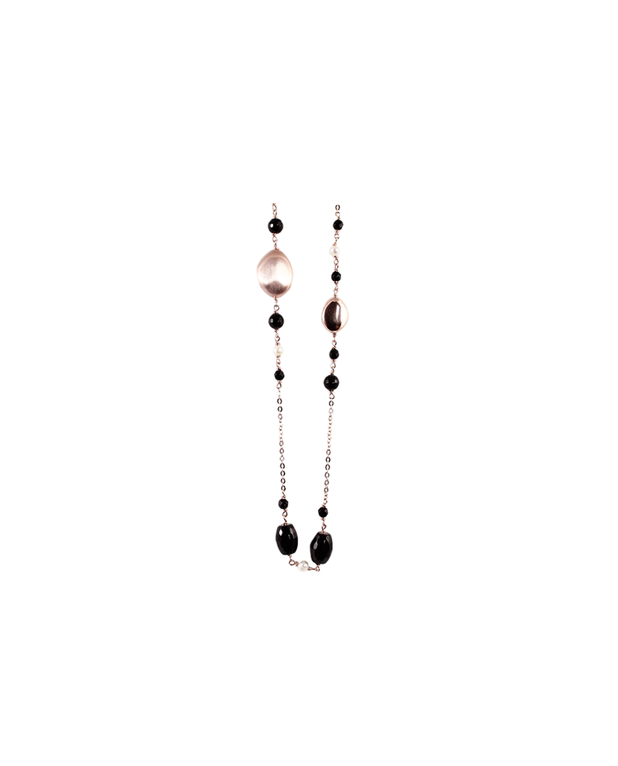 Simply Italian Black Agate, Pearl & Rose Gold Necklace - 70cm