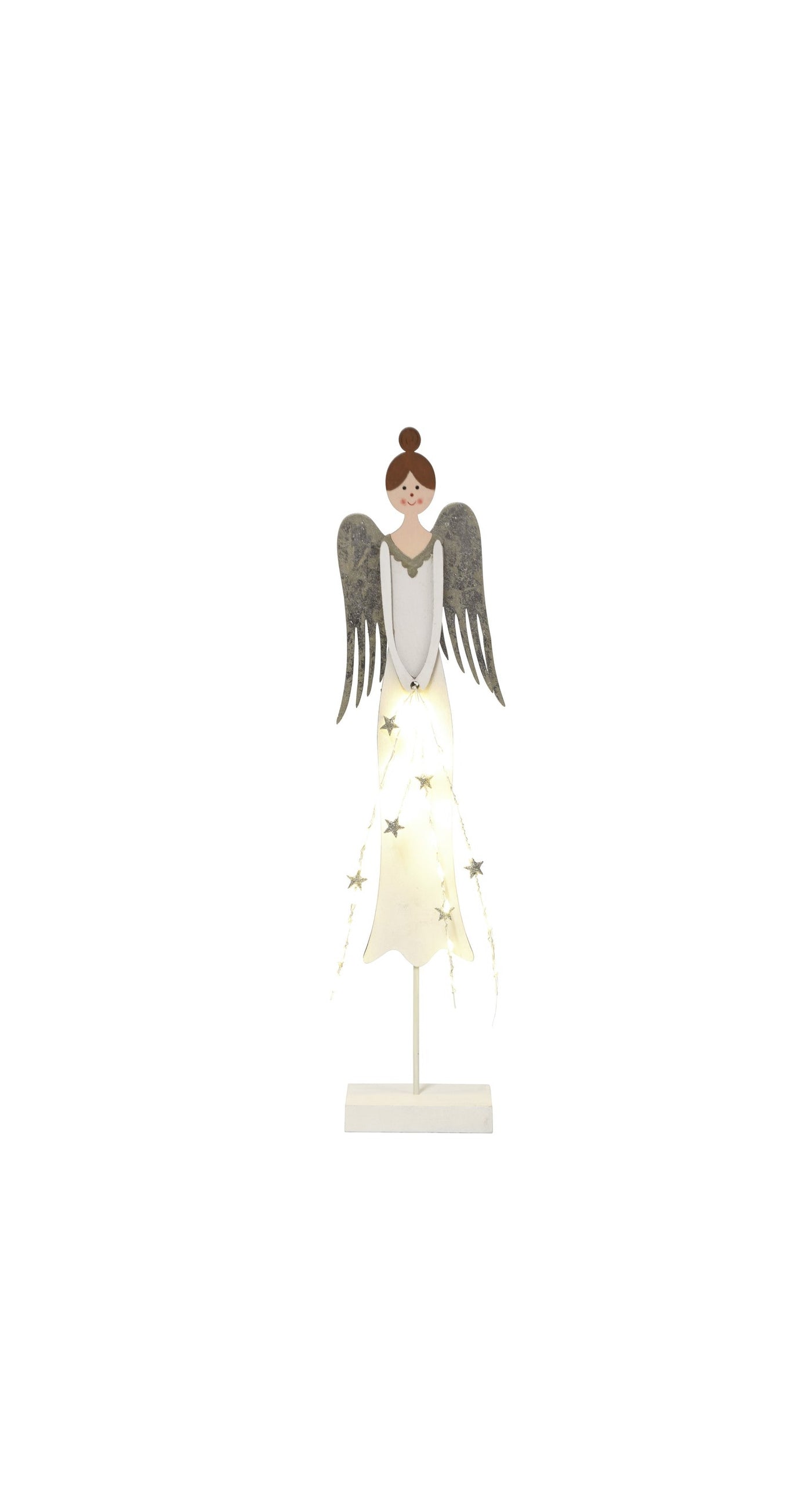 Outdo Homestore Standing LED Wooden Angel with Star Strings